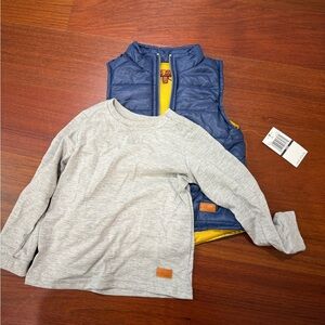 7 For All Mankind Gray Long Sleeve Shirt with Blue Vest